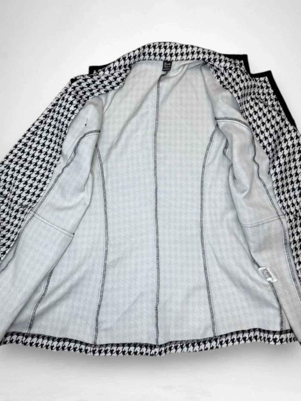 Houndstooth Double Breasted Blazer Jacket Pearl Button Career Office S - Picture 5 of 5